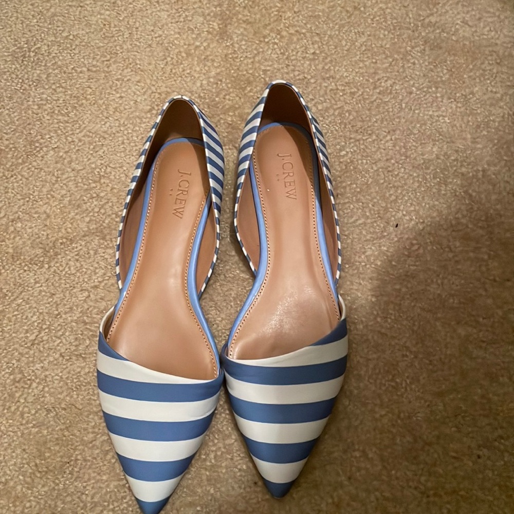 J. Crew Blue and White Striped Pointed-Toe Flats